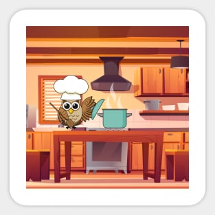 Cute Chef Owl Cooking in Kitchen Sticker